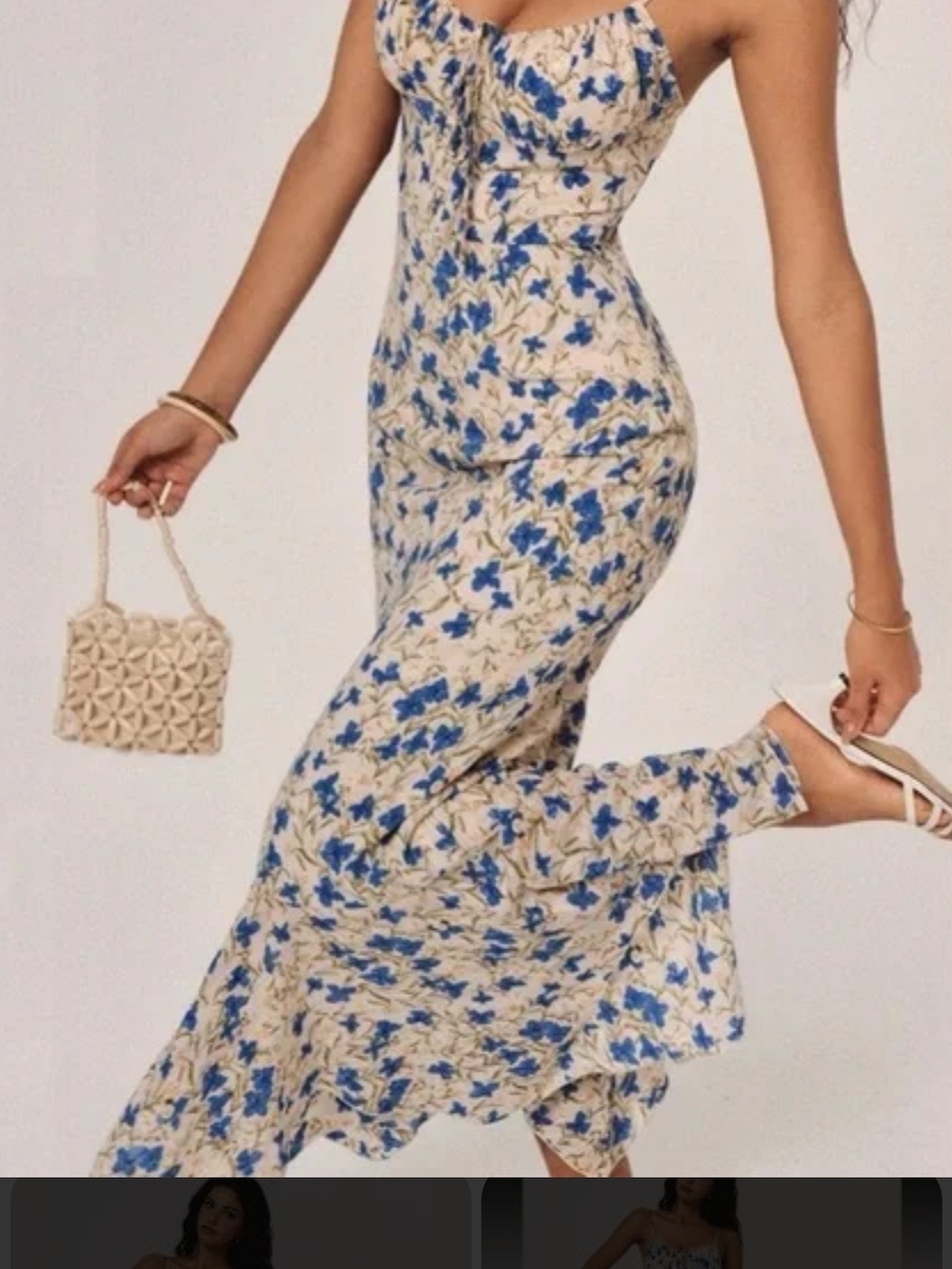 Commense Blue Floral Midi Dress on Cream Base sizes M & L available new with tag - Picture 3 of 12